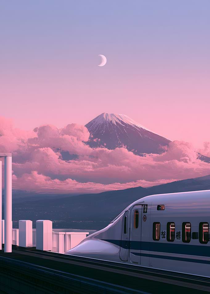 Shinkansen Train Passing Mount Fuji
