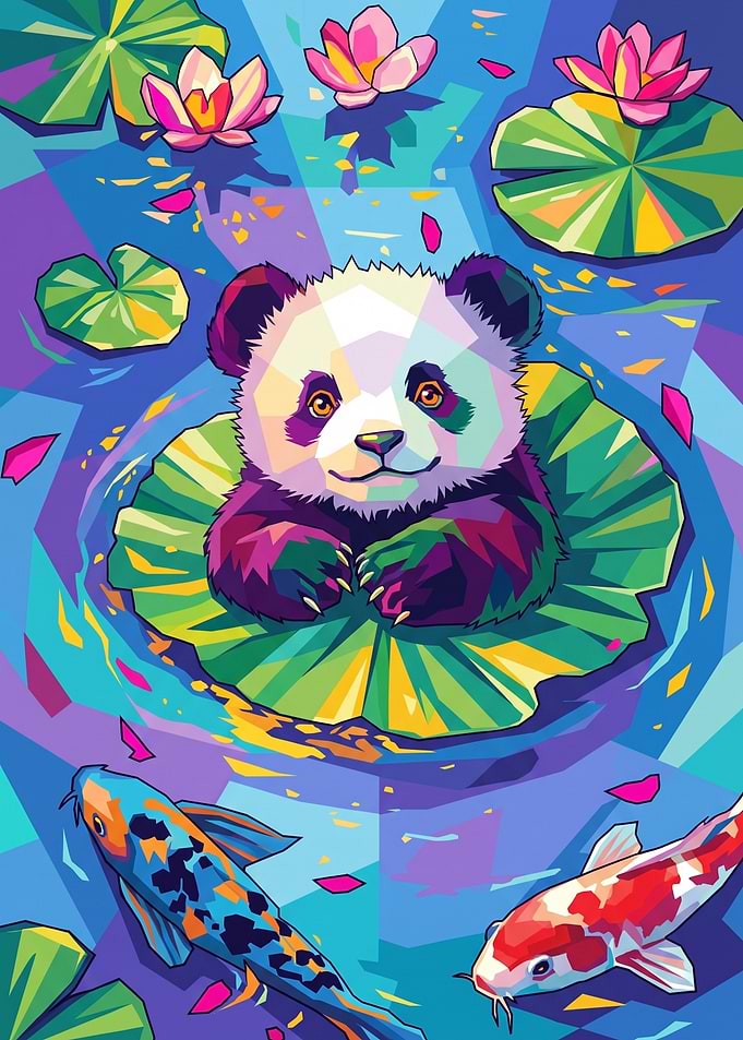 Colorful Pop Art Panda and Koi