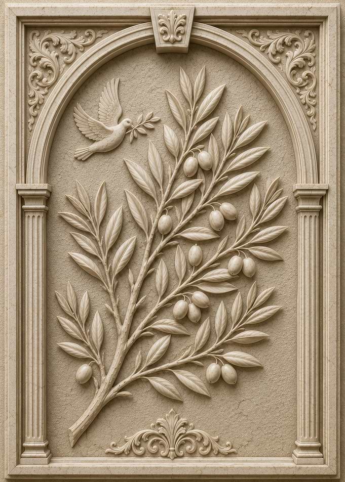 Classical Stone Relief Olive Branch Carving