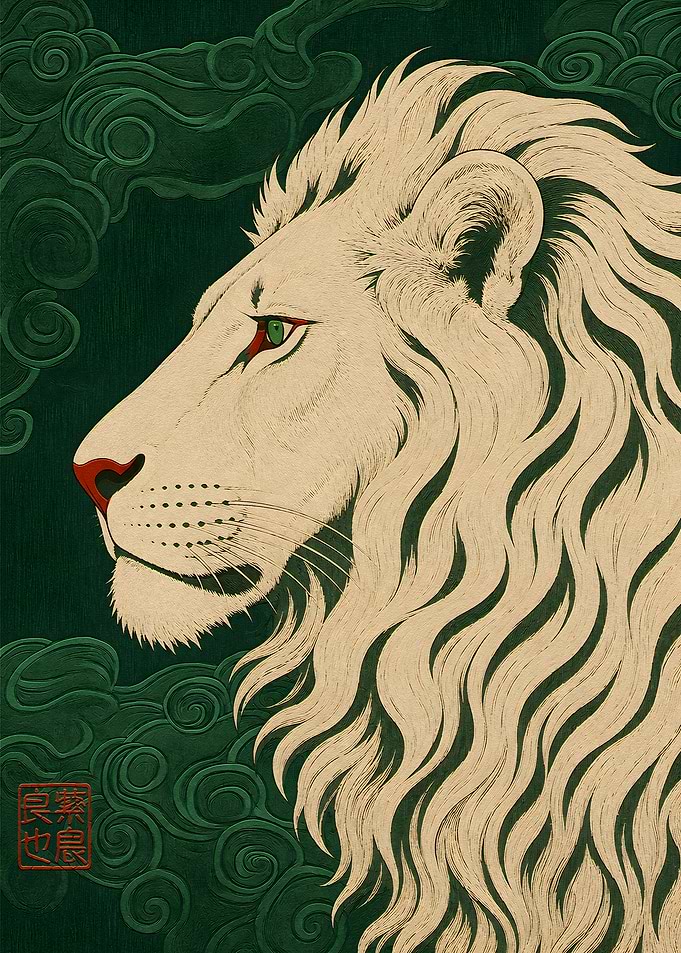 Stylized White Lion Profile Portrait