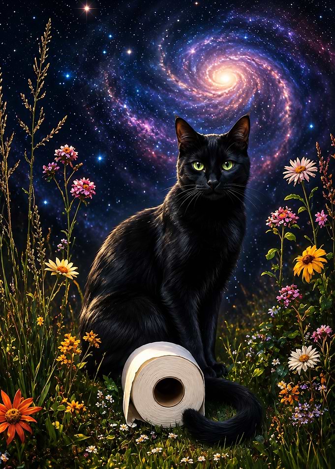 Black Cat with Toilet Paper