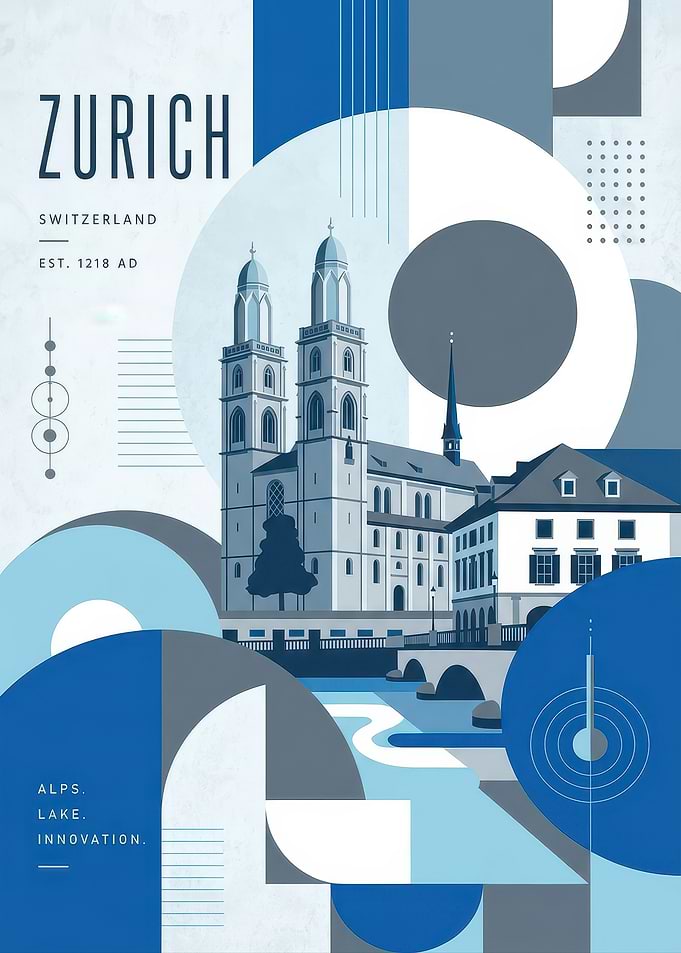Zurich Switzerland Geometric Travel Poster