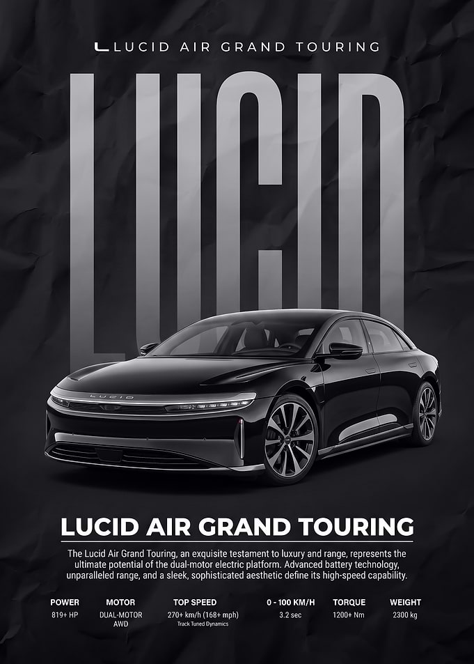 black Lucid Air Grand Touring car Poster