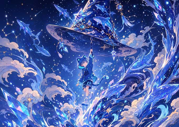 Anime Boy with Cosmic Shark Hat