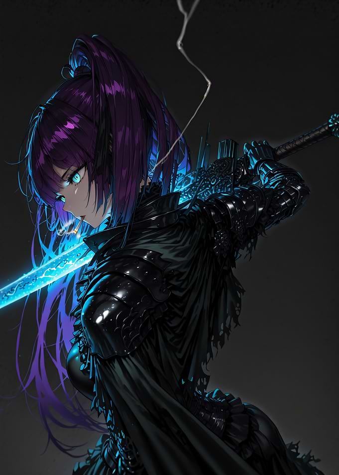 Anime Warrior with Glowing Blue Sword