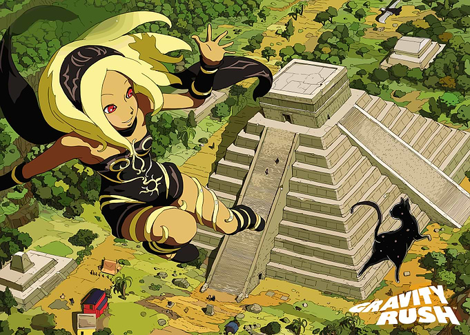 Kat from Gravity Rush over ruins