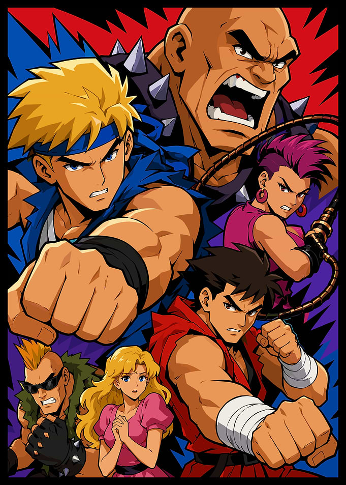 Classic Beat 'Em Up Character Collage