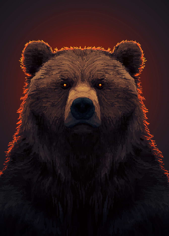 Pixel Art Grizzly Bear Portrait