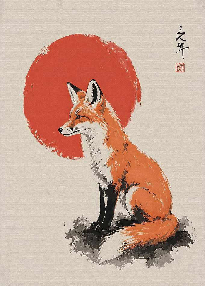 Japanese Ink Style Fox Illustration