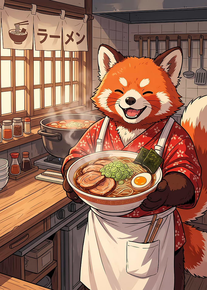 Red Panda Chef Serving Ramen