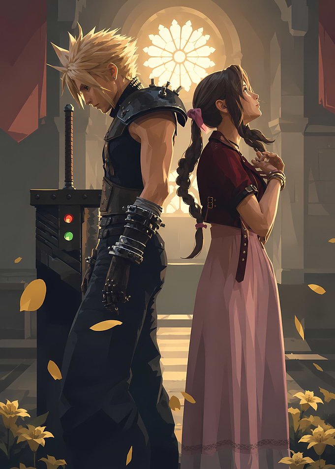 Cloud and Aerith in Church