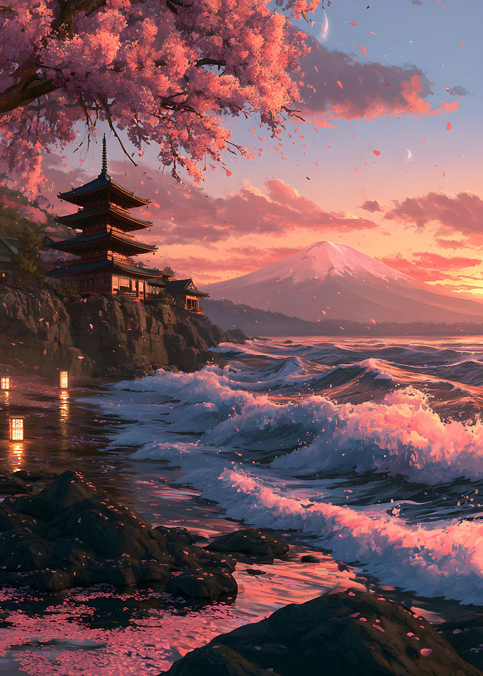 Sunset Pagoda by Mount Fuji