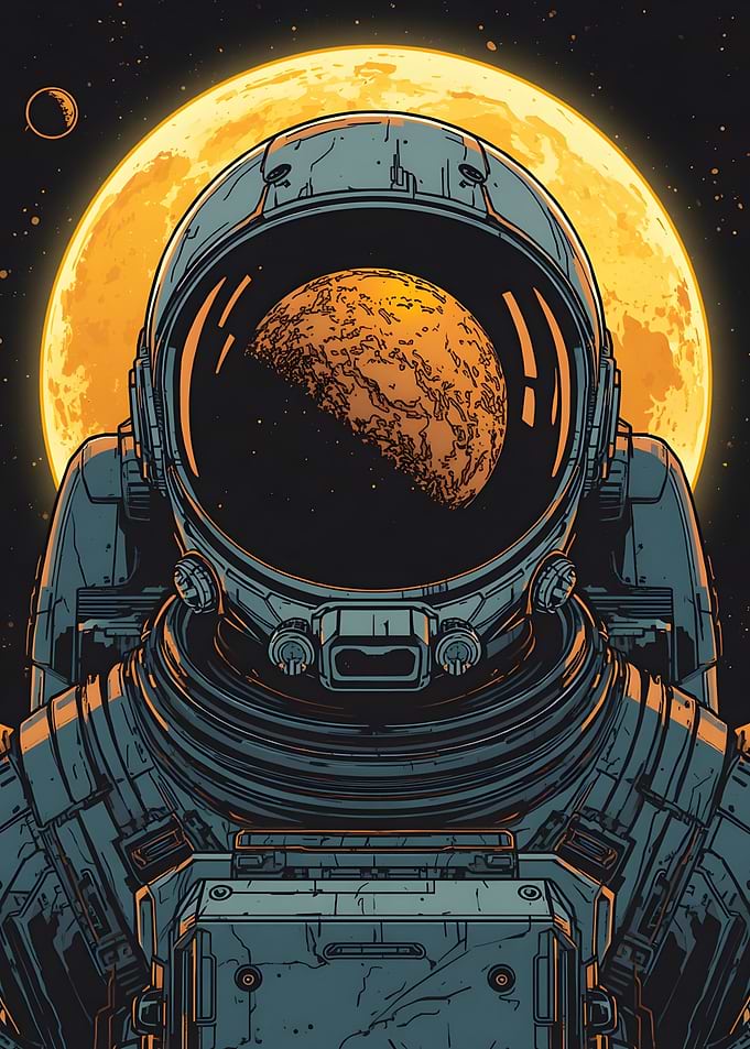 Astronaut with Planet Reflection
