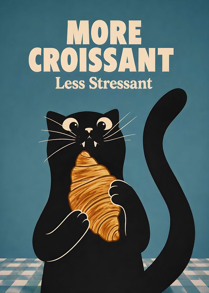 More Croissant Less Stressant Cat Poster