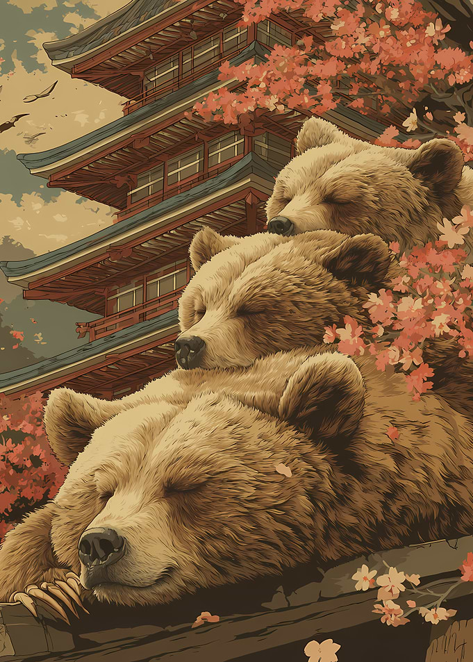 Three Sleeping Bears at Japanese Temple