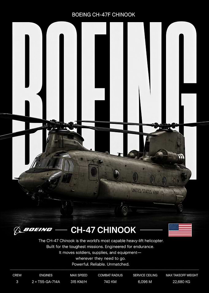 Boeing CH-47F Chinook Military Poster