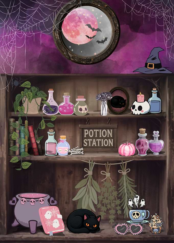 Whimsical Witchy Potion Station Shelf