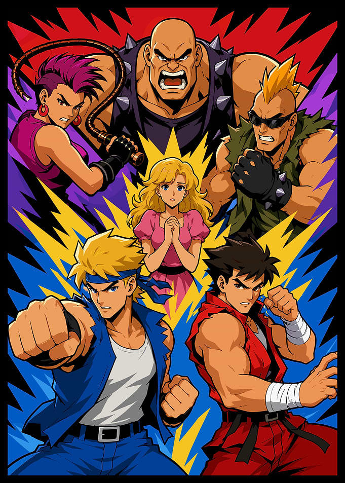 Double Dragon Retro Pixel Art Poster
