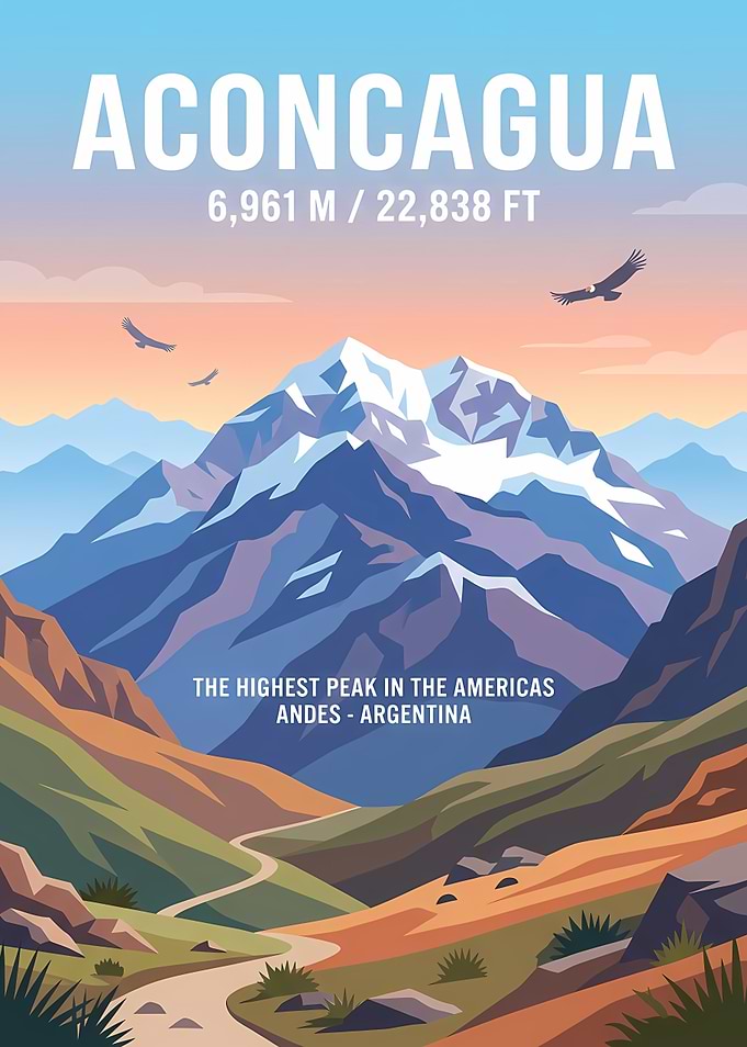 Aconcagua Mountain Travel Poster