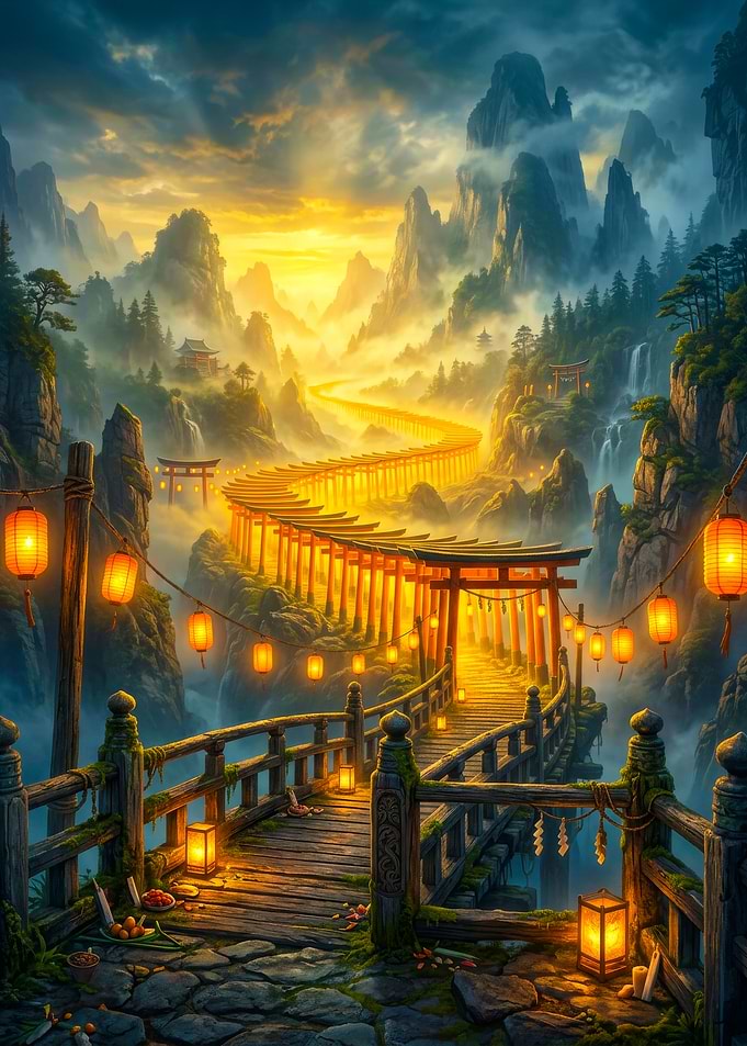 Golden Torii Gate Path at Sunset