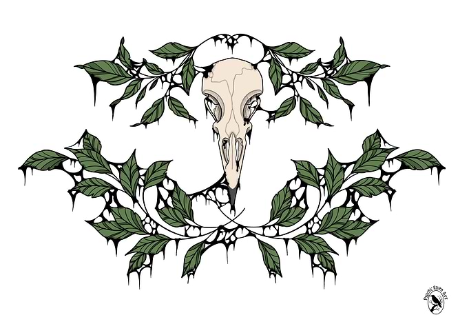 Bird Skull with Foliage Ornament