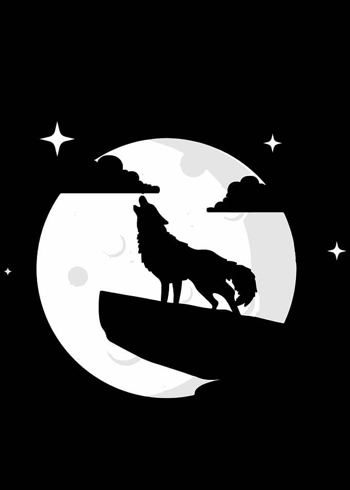 Wolf Howling at the Moon Silhouette