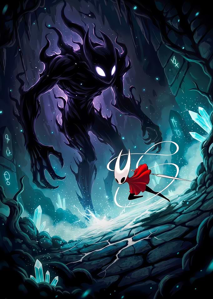 Hornet Fighting Shadow in Hollow Knight