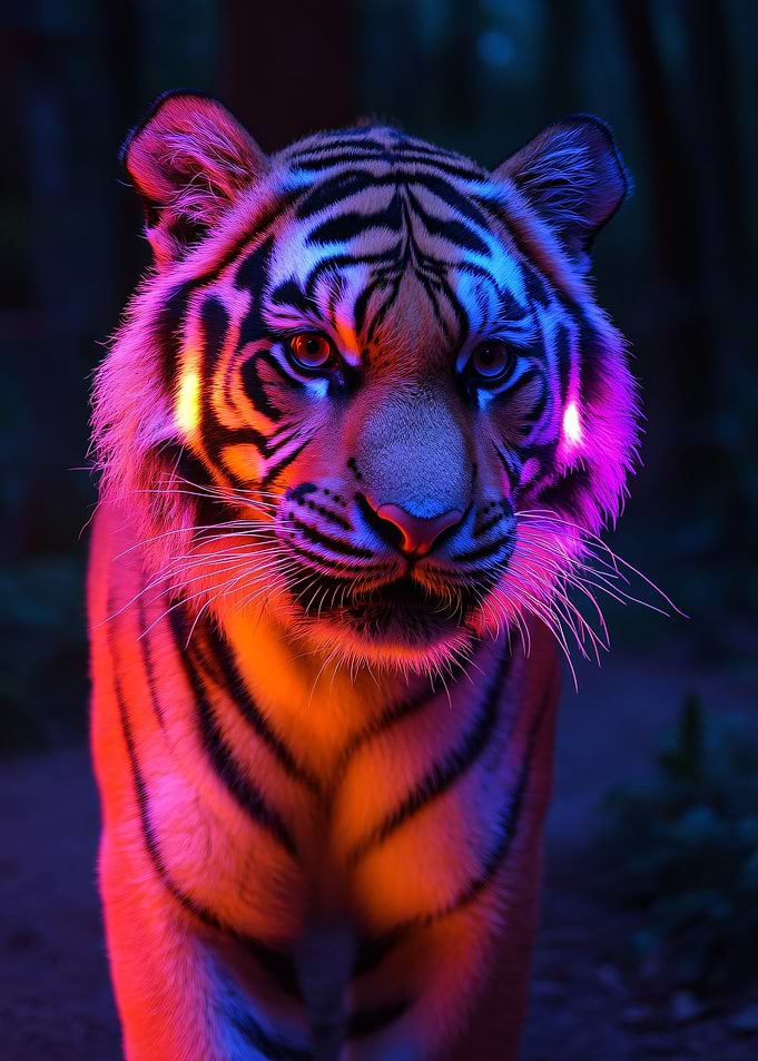 Neon Lit Tiger Portrait