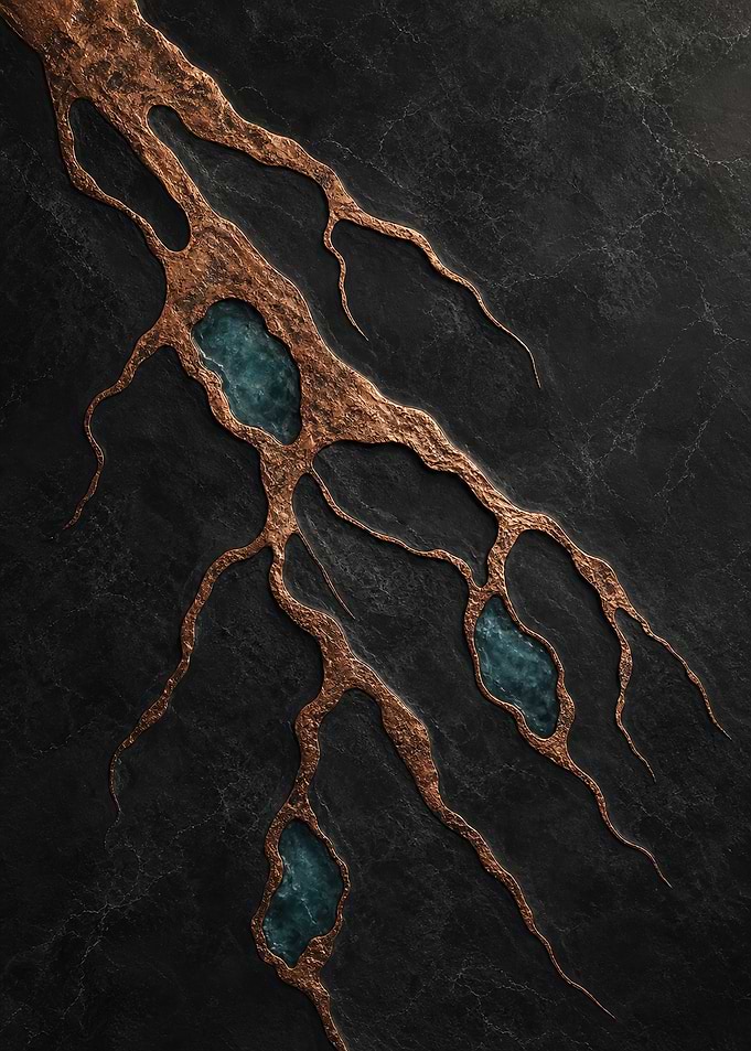 Copper Root Channels in Black Marble