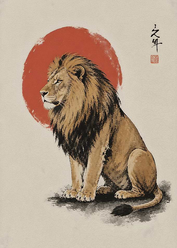 Japanese Style Lion Illustration