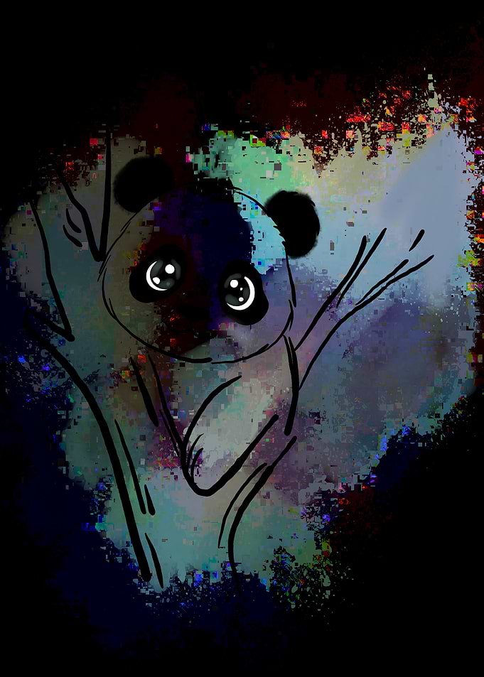 Glitch Art Cute Panda Illustration