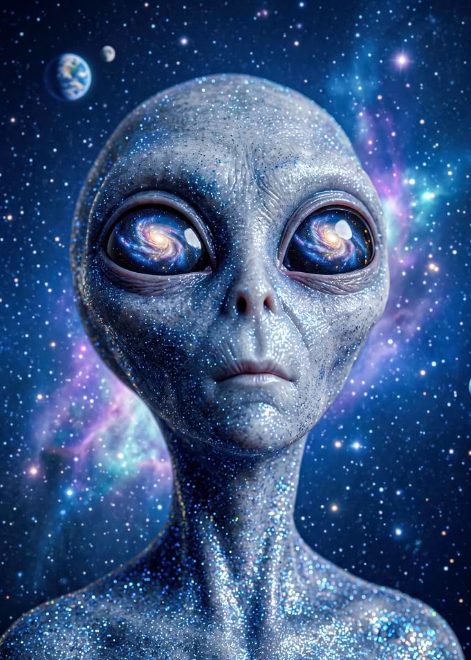 Cosmic Alien with Galaxy Eyes