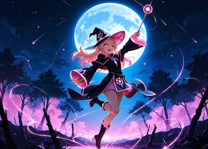 Anime Witch Casting Magic Spell