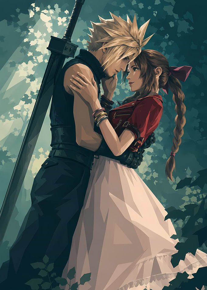 Cloud and Aerith Romantic Embrace