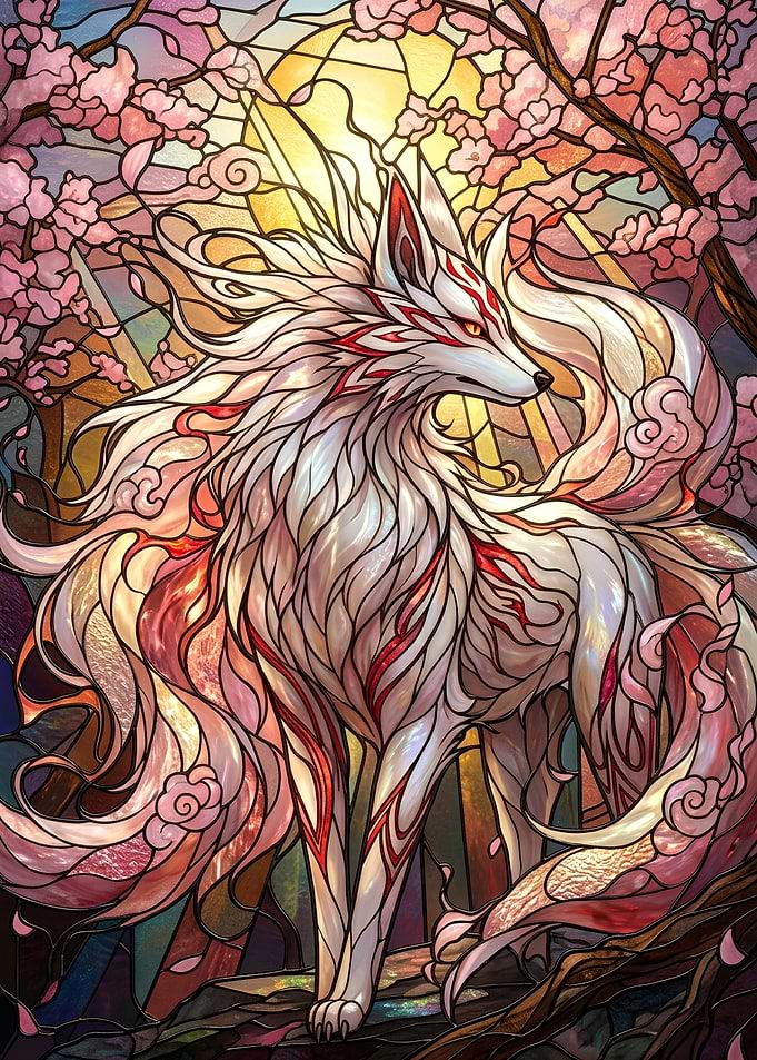 Stained Glass Kitsune Fox Art