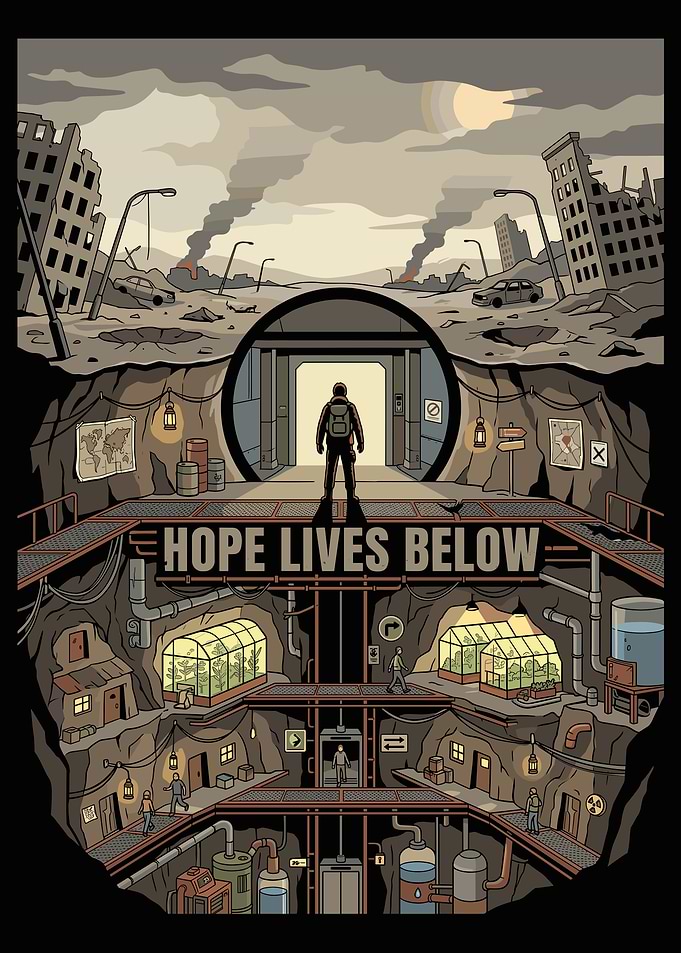 Hope Lives Below Underground Bunker Poster