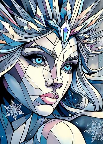 Stained Glass Ice Queen Portrait