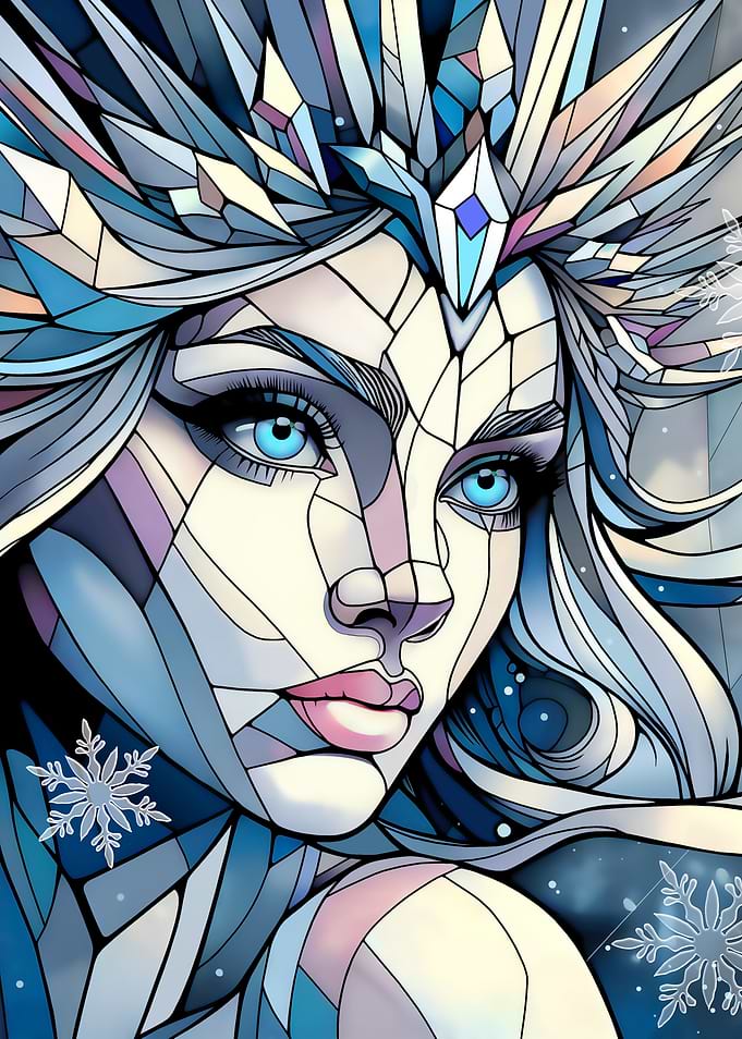 Stained Glass Ice Queen Portrait