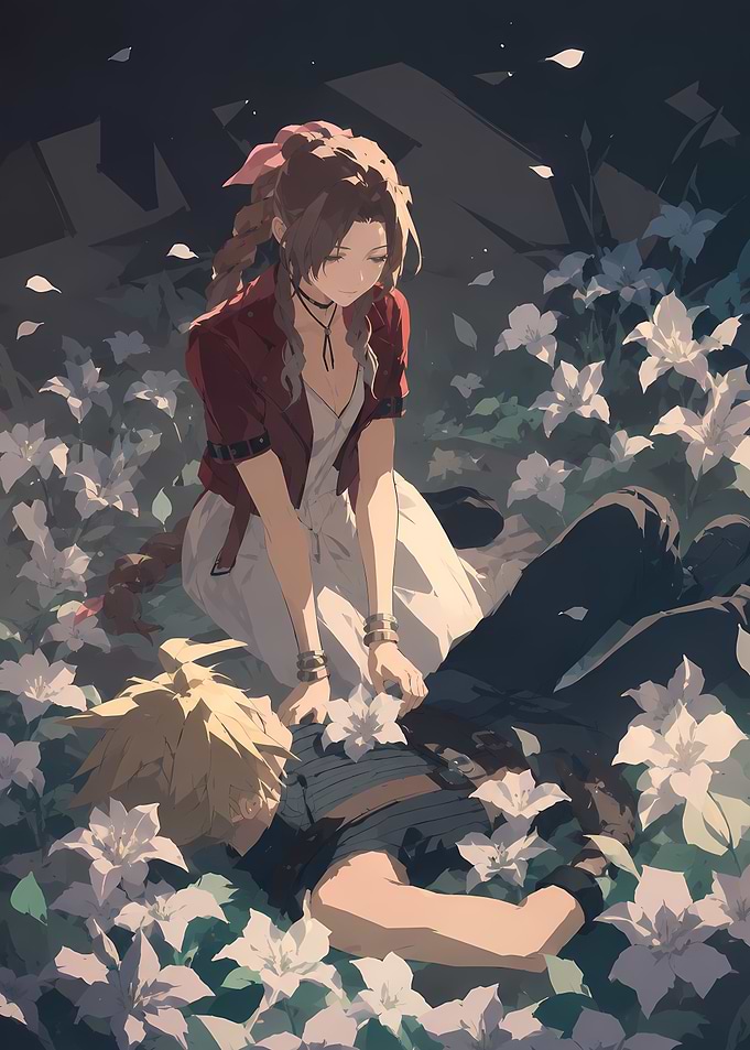 Cloud and Aerith in Flower Field