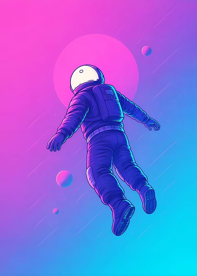 Astronaut Floating in Neon Space