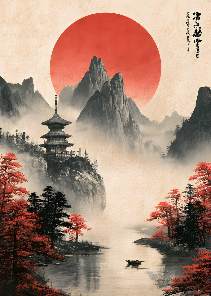 Traditional Japanese Pagoda Landscape