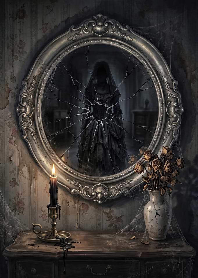 Haunted Mirror with Ghostly Bride