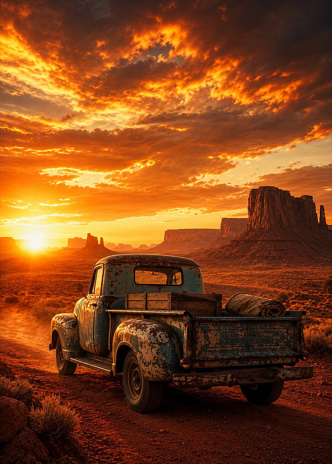 Vintage Truck in Monument Valley Sunset