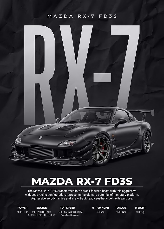black sleek RX-7 FD3S Track Car Poster