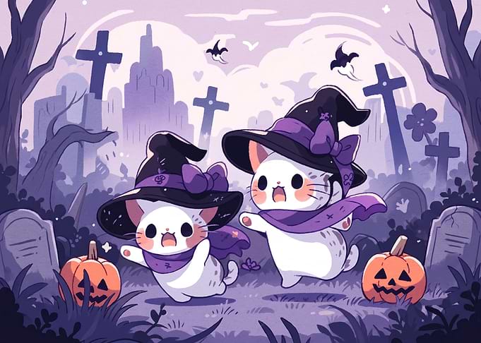 Cute Kittens in Witch Hats
