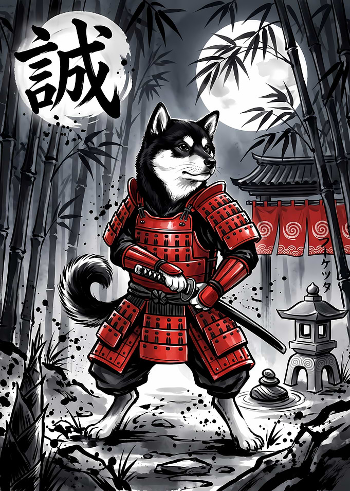 Shiba Inu Samurai in Bamboo Forest