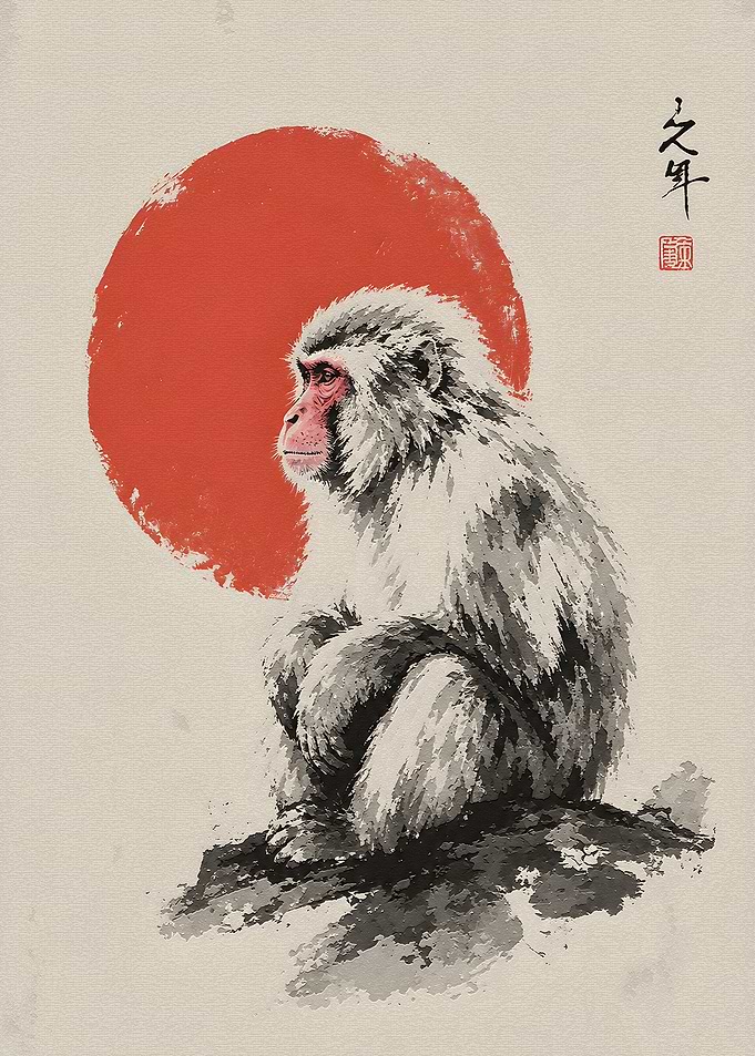 Japanese Ink Wash Snow Monkey