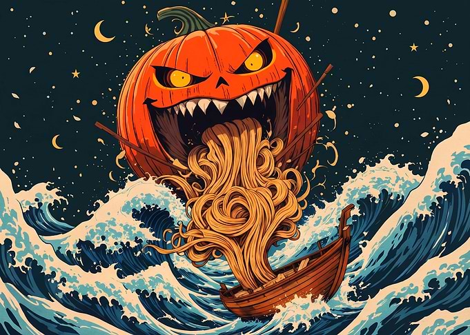 Spooky Pumpkin Ramen Sea Monster