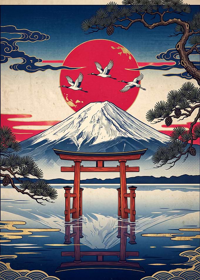 Mount Fuji and Torii Gate Art
