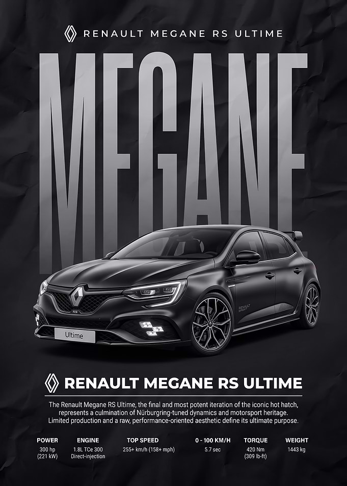 black sleek Renault Megane RS Ultime Poster